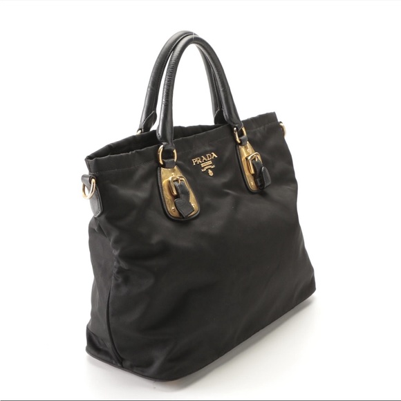 Prada nylon and leather black tote bag. - Picture 2 of 6